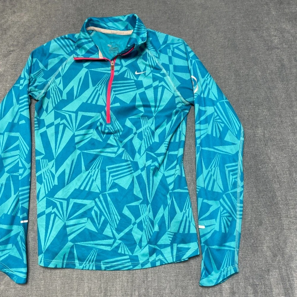 Nike Dri Fit Running Shirt Womens Medium Blue Long Sleeve Activewear Quarter Zip